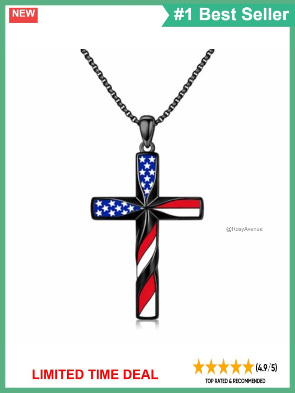 925 Sterling Silver Cross Necklace Flag Pendant Religious Jewelry Gift